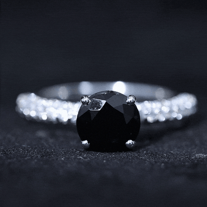 2 Carat Solitaire Black Onyx Engagement Ring with Moissanite