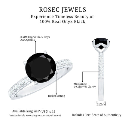 2 Carat Solitaire Black Onyx Engagement Ring with Moissanite