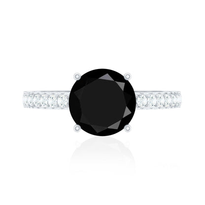 2 Carat Solitaire Black Onyx Engagement Ring with Moissanite