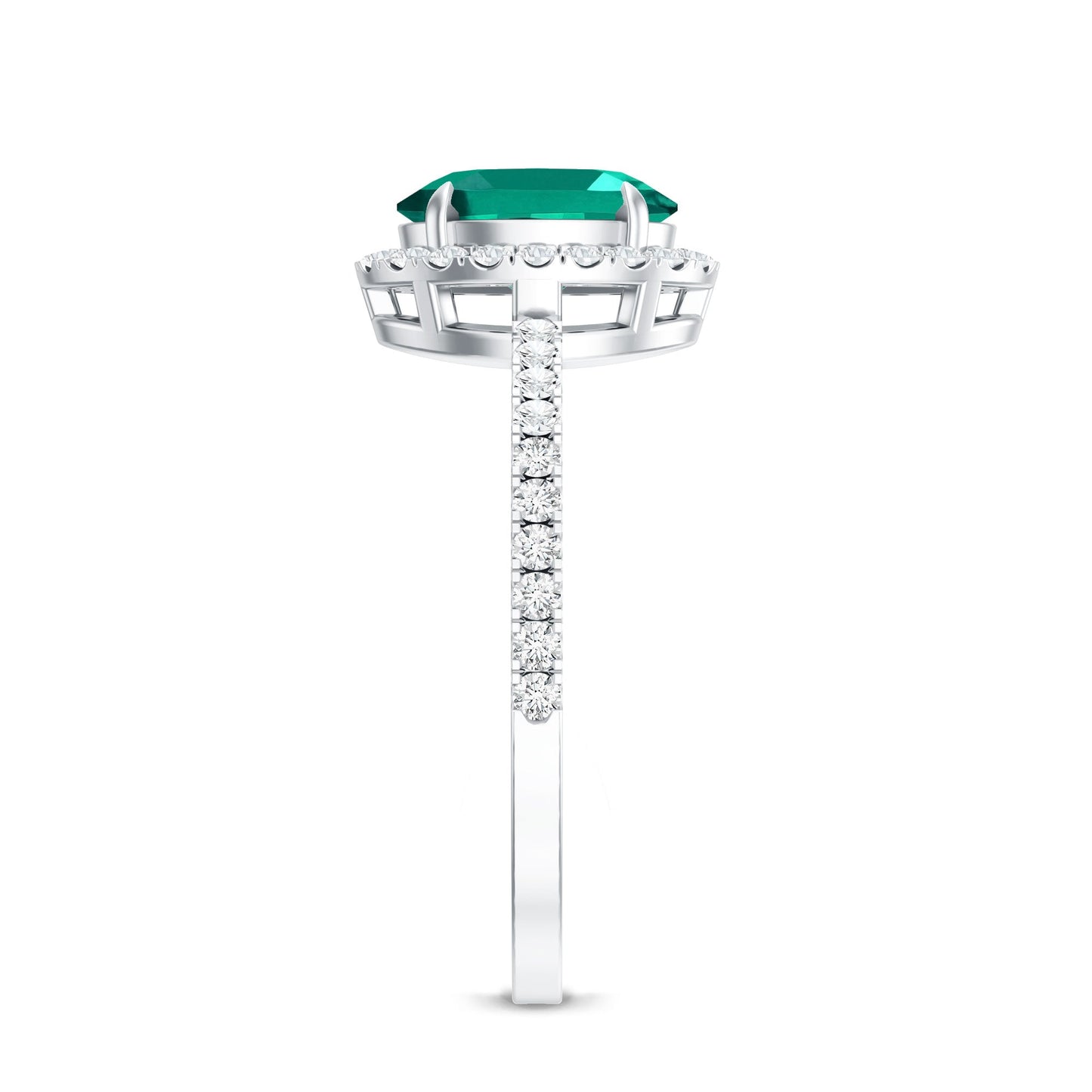 6x8mm Oval Cut Lab Created Emerald Halo Engagement Ring with Diamond