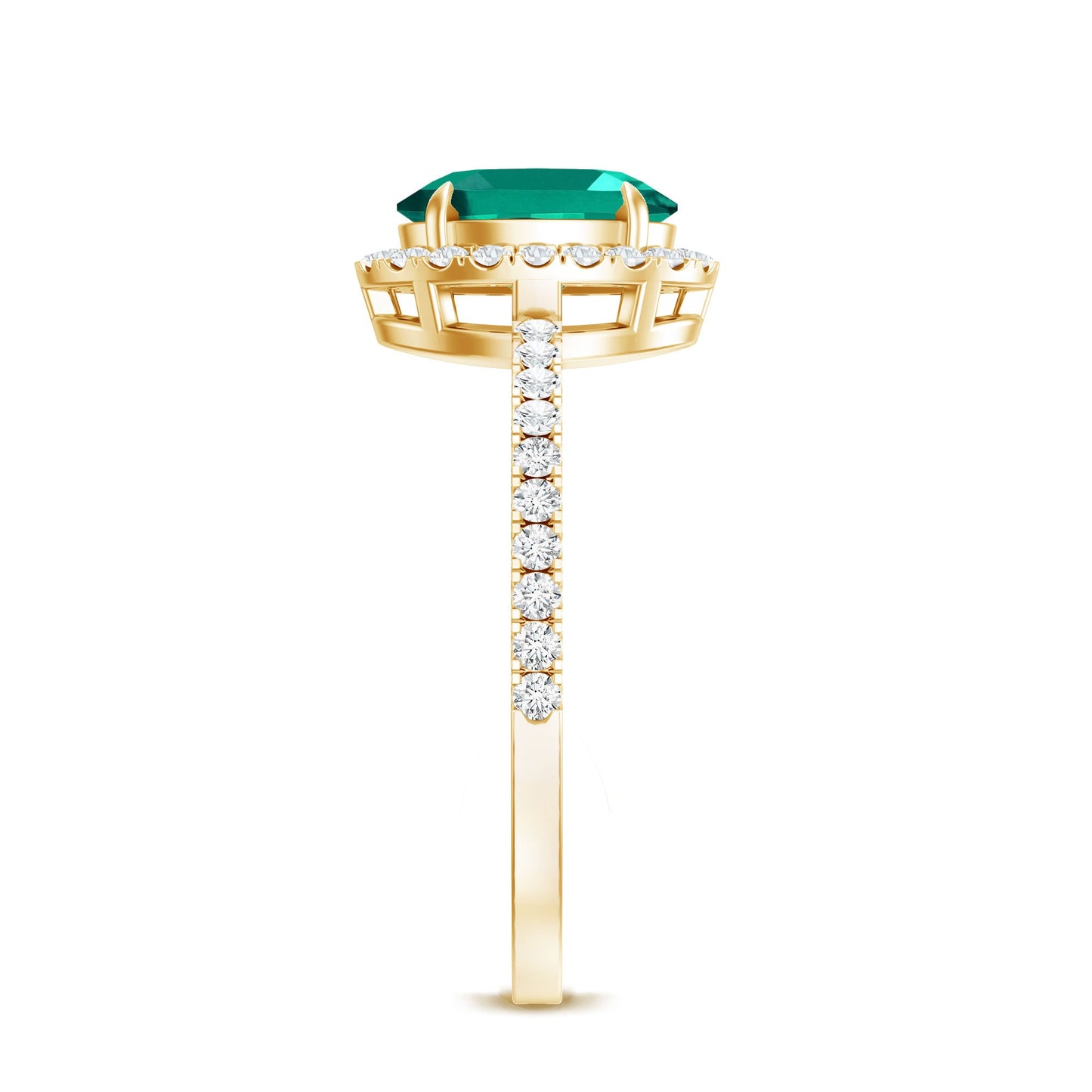 6x8mm Oval Cut Lab Created Emerald Halo Engagement Ring with Diamond