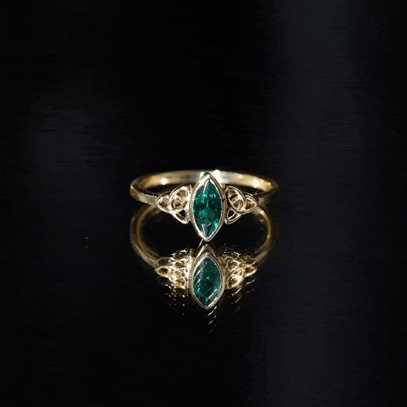 Certified Lab Created Emerald Promise Ring in Yellow Gold Plated Silver