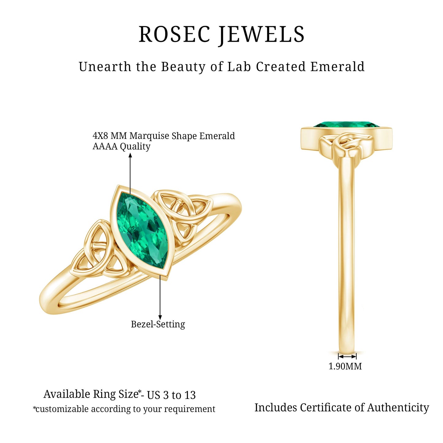 Certified Lab Created Emerald Promise Ring in Yellow Gold Plated Silver