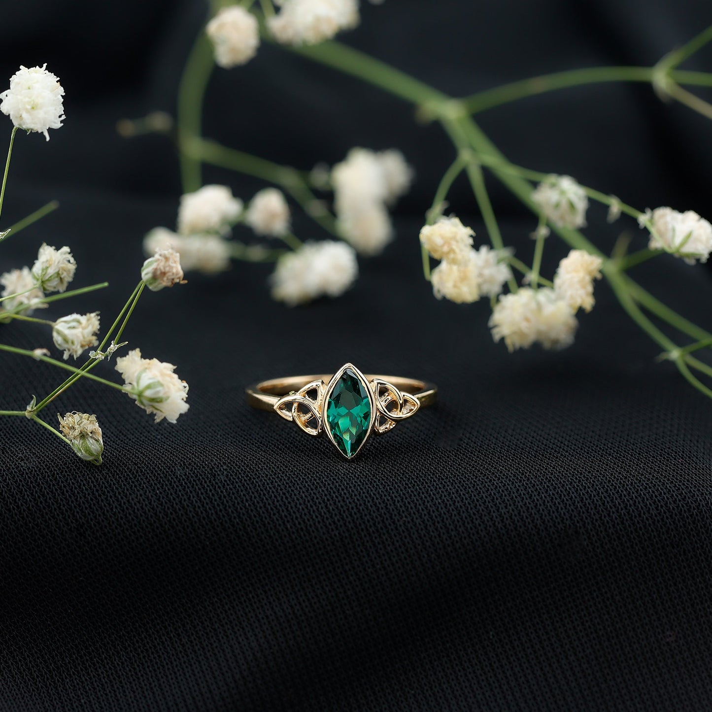 Certified Lab Created Emerald Promise Ring in Yellow Gold Plated Silver