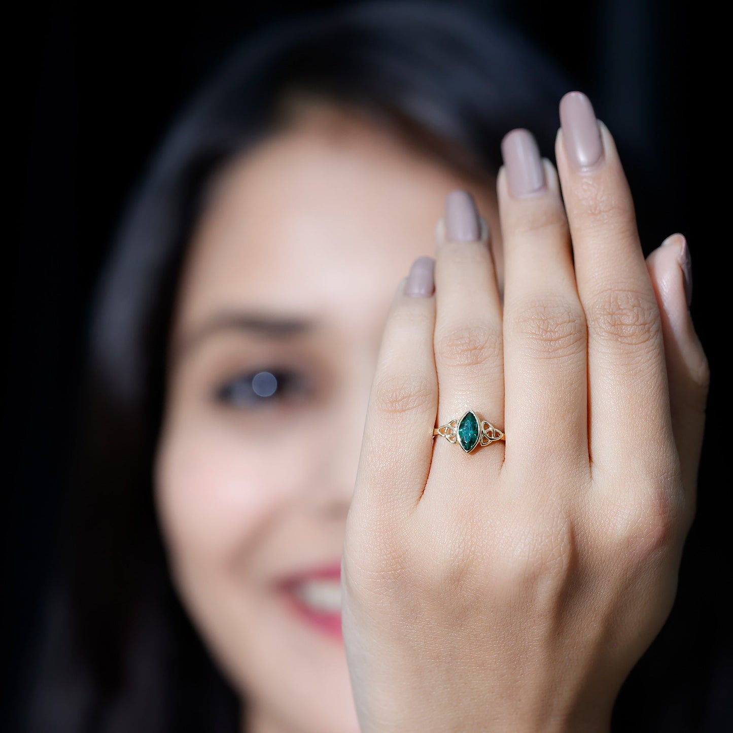 Certified Lab Created Emerald Promise Ring in Yellow Gold Plated Silver