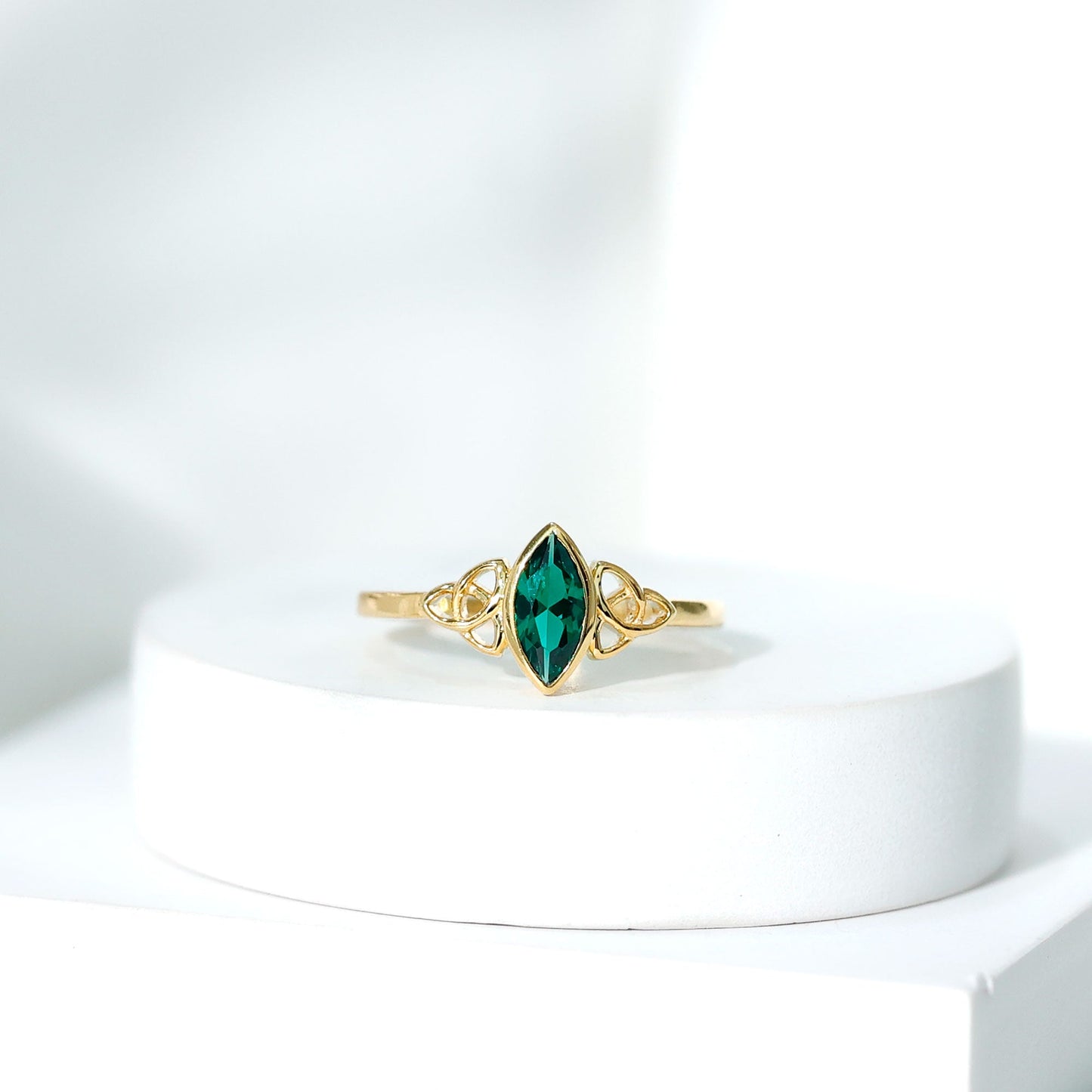 Certified Lab Created Emerald Promise Ring in Yellow Gold Plated Silver