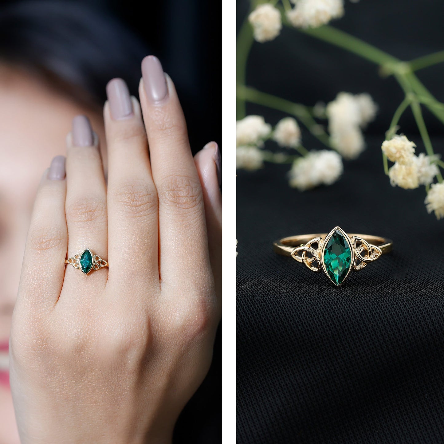 Certified Lab Created Emerald Promise Ring in Yellow Gold Plated Silver