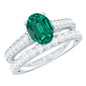 Certified 1.2 Carat Oval Lab Grown Emerald Wedding Bridal Ring Set of 2