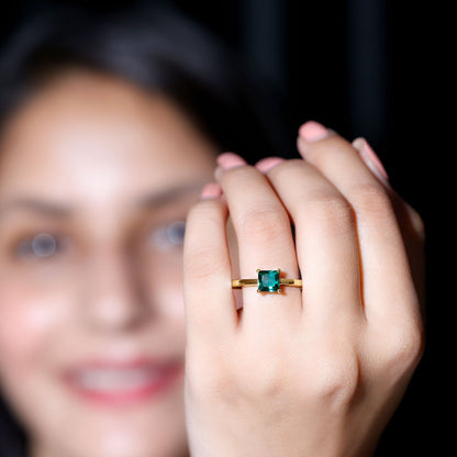 Certified Lab Grown Emerald Princess Cut Engagement Ring