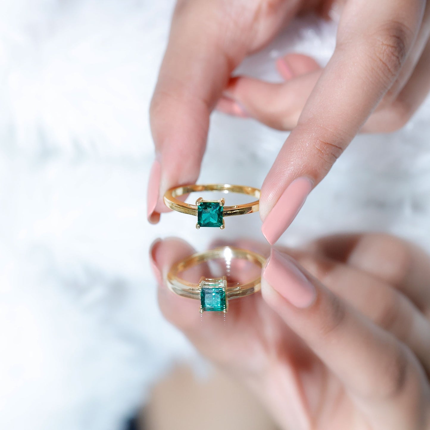 Certified Lab Grown Emerald Princess Cut Engagement Ring