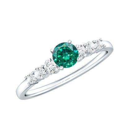 Round Lab Grown Emerald Diamond Promise Ring with Certificate