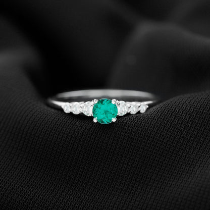 Round Lab Grown Emerald Diamond Promise Ring with Certificate