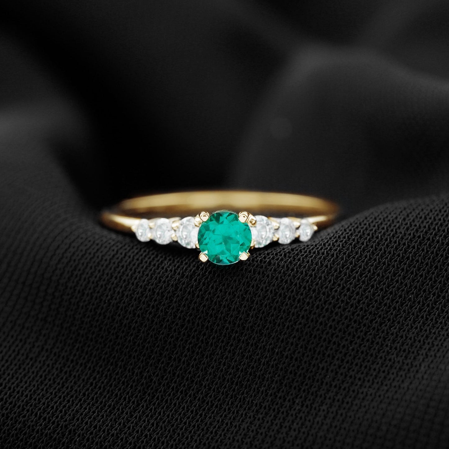 Round Lab Grown Emerald Diamond Promise Ring with Certificate