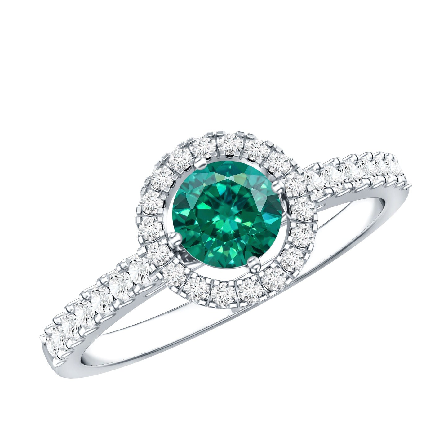 Certified Lab Grown Emerald Diamond Halo Engagement Ring