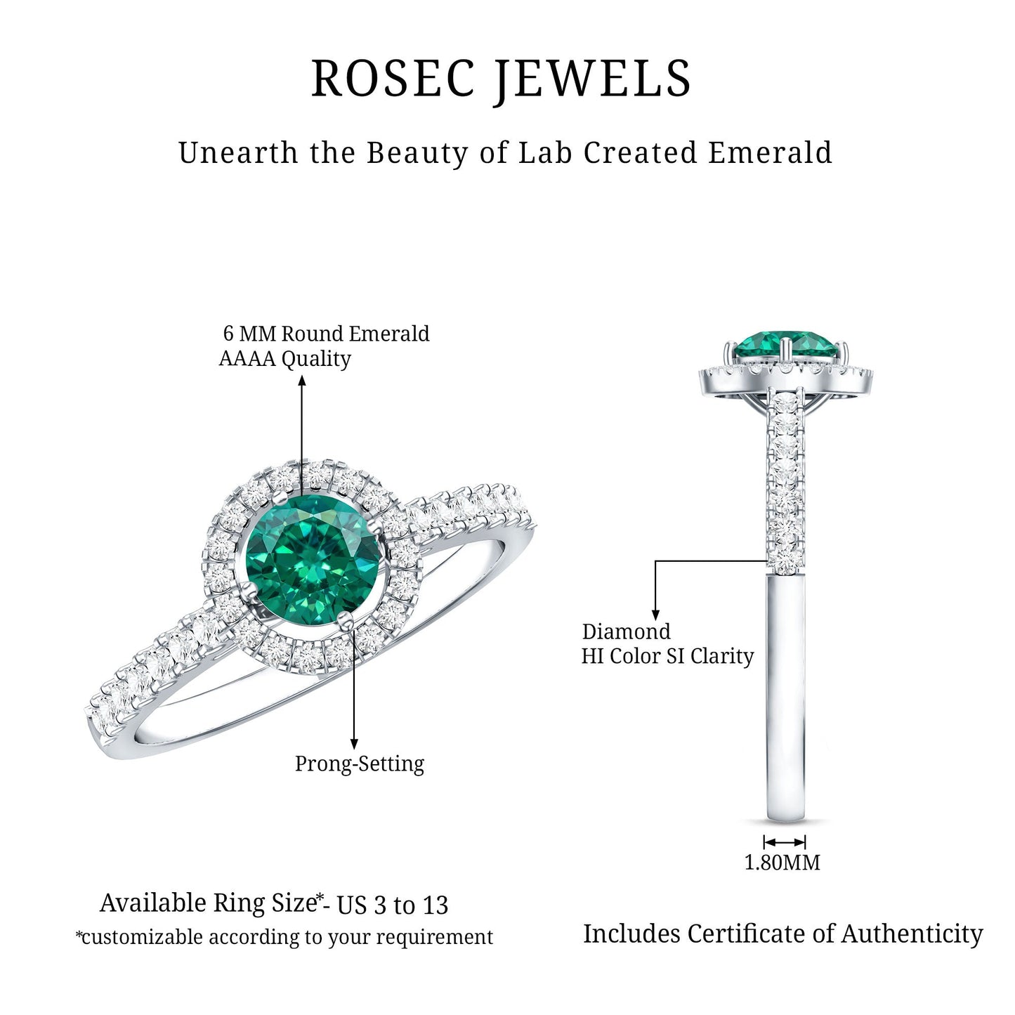 Certified Lab Grown Emerald Diamond Halo Engagement Ring