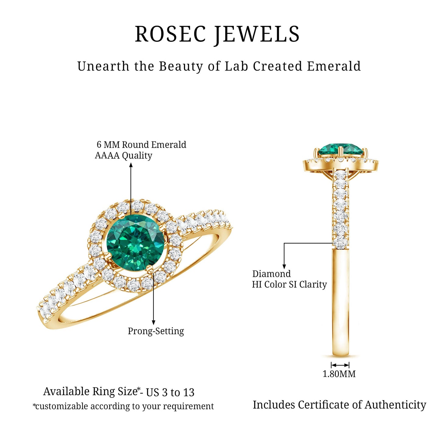 Certified Lab Grown Emerald Diamond Halo Engagement Ring