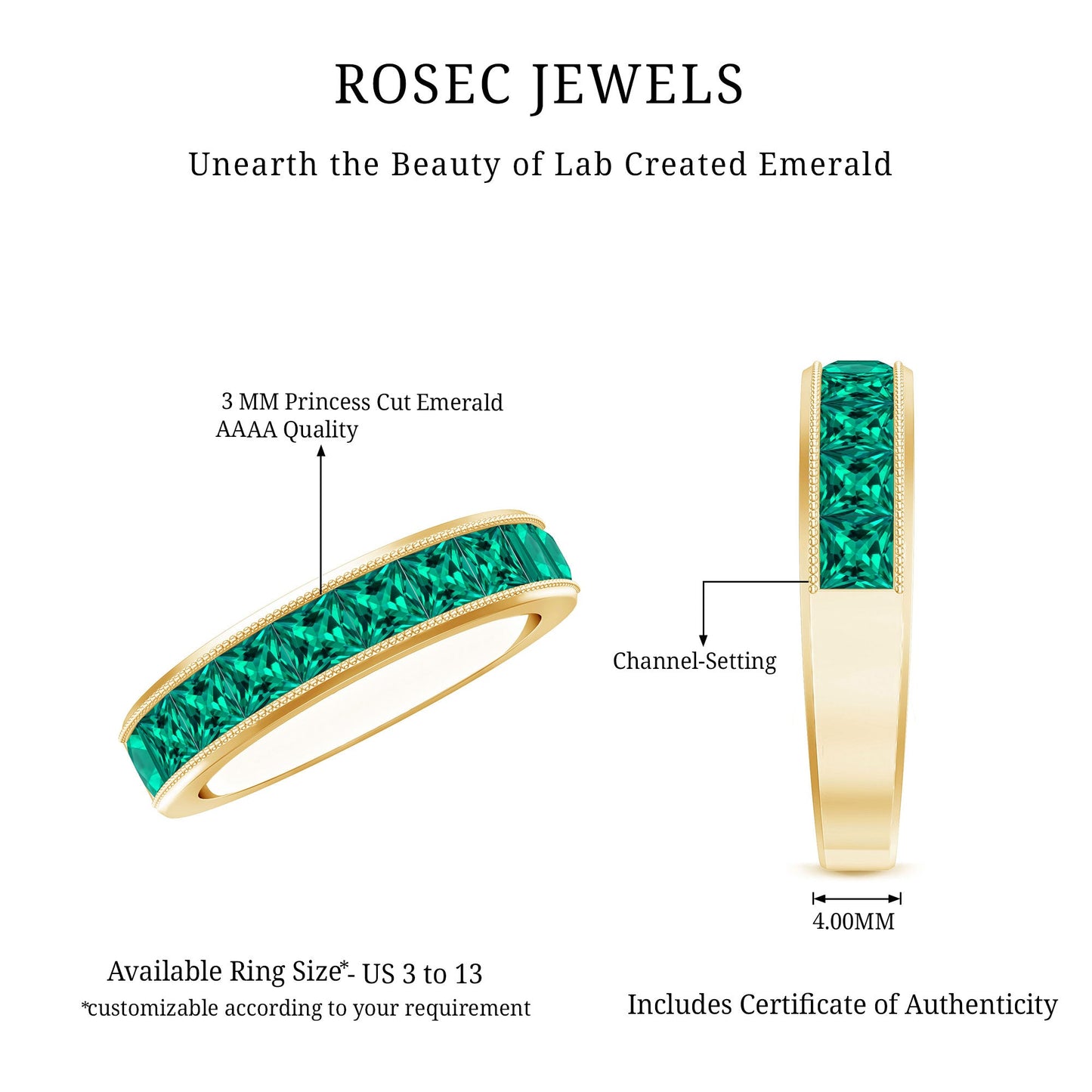 Princess Cut Lab Created Emerald Half Eternity Band