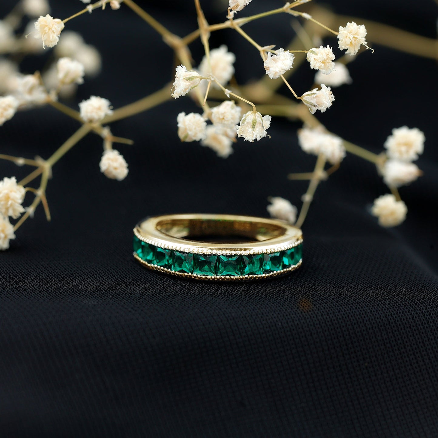 Princess Cut Lab Created Emerald Half Eternity Band