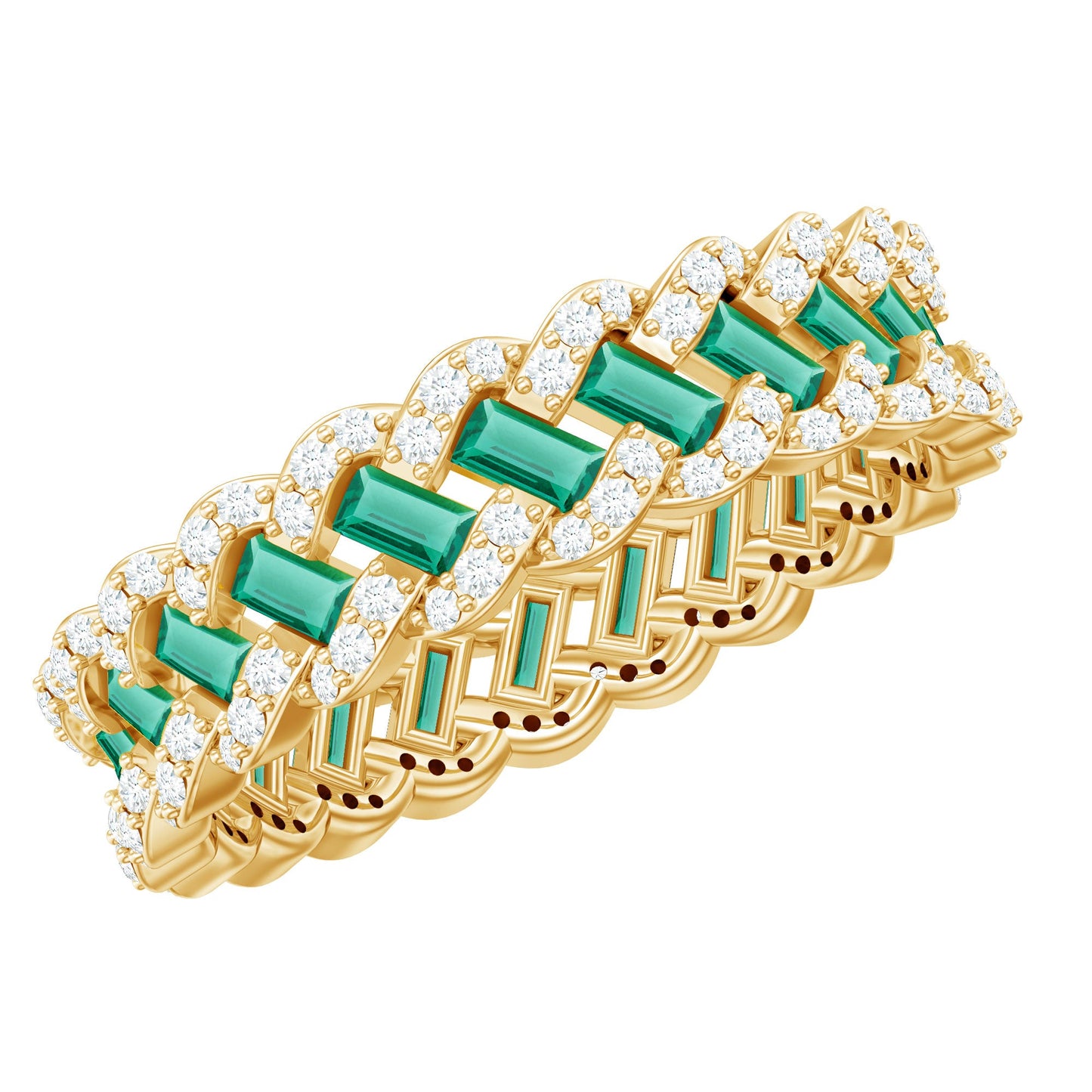 Certified Baguette Lab Grown Emerald Braided Wedding Band with Moissanite