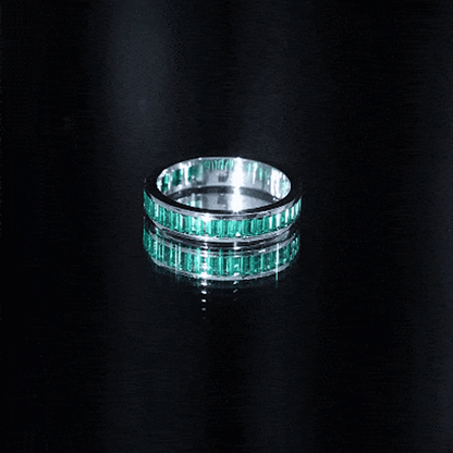 Channel Set Baguette Cut Created Emerald Eternity Band Ring
