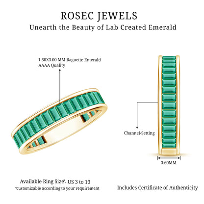 Channel Set Baguette Cut Created Emerald Eternity Band Ring