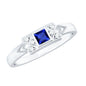 Art Deco Inspired Princess Cut Lab Grown Blue Sapphire Ring with Diamond