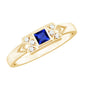Art Deco Inspired Princess Cut Lab Grown Blue Sapphire Ring with Diamond