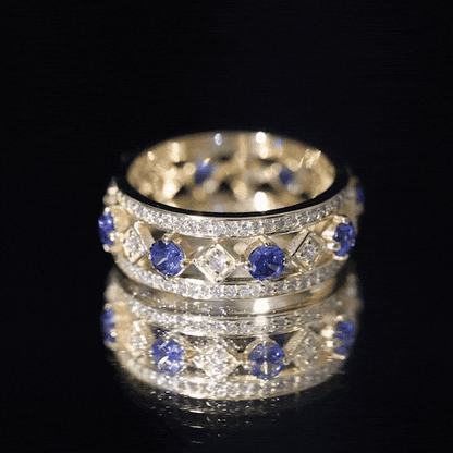 Lab Created Blue Sapphire and Diamond Full Eternity Band Ring