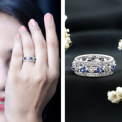 Lab Created Blue Sapphire and Diamond Full Eternity Band Ring