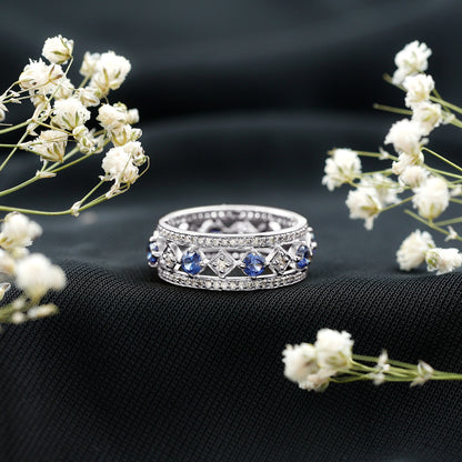 Lab Created Blue Sapphire and Diamond Full Eternity Band Ring