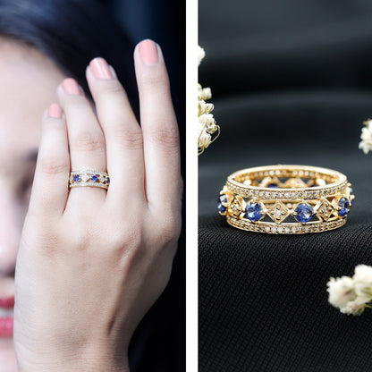 Lab Created Blue Sapphire and Diamond Full Eternity Band Ring