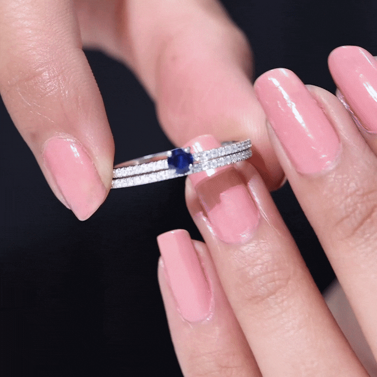 Certified 0.6 Carat Lab Grown Blue Sapphire Engagement Ring Set with Diamond