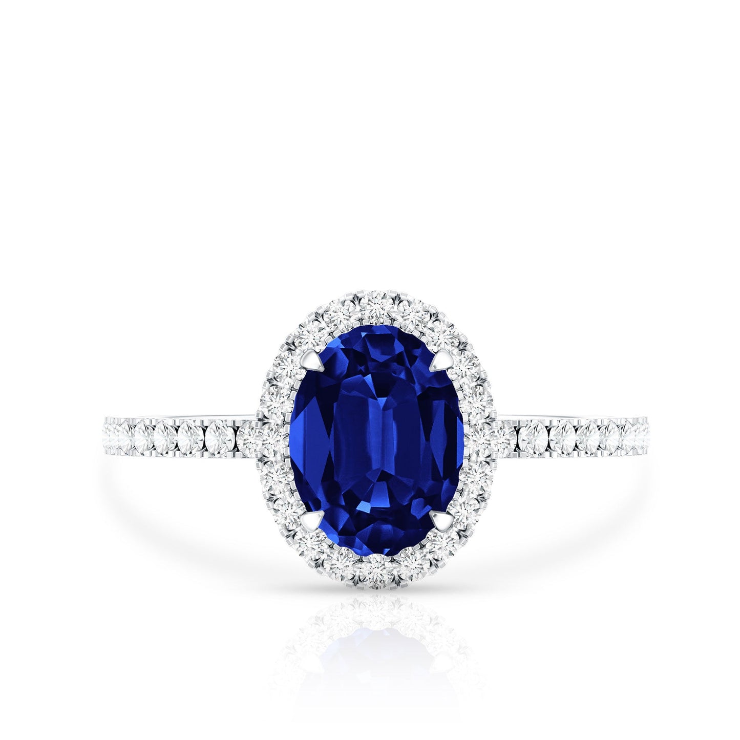 Certified 1.5 Carat Oval Lab Grown Blue Sapphire  Engagement Ring with Diamond Halo