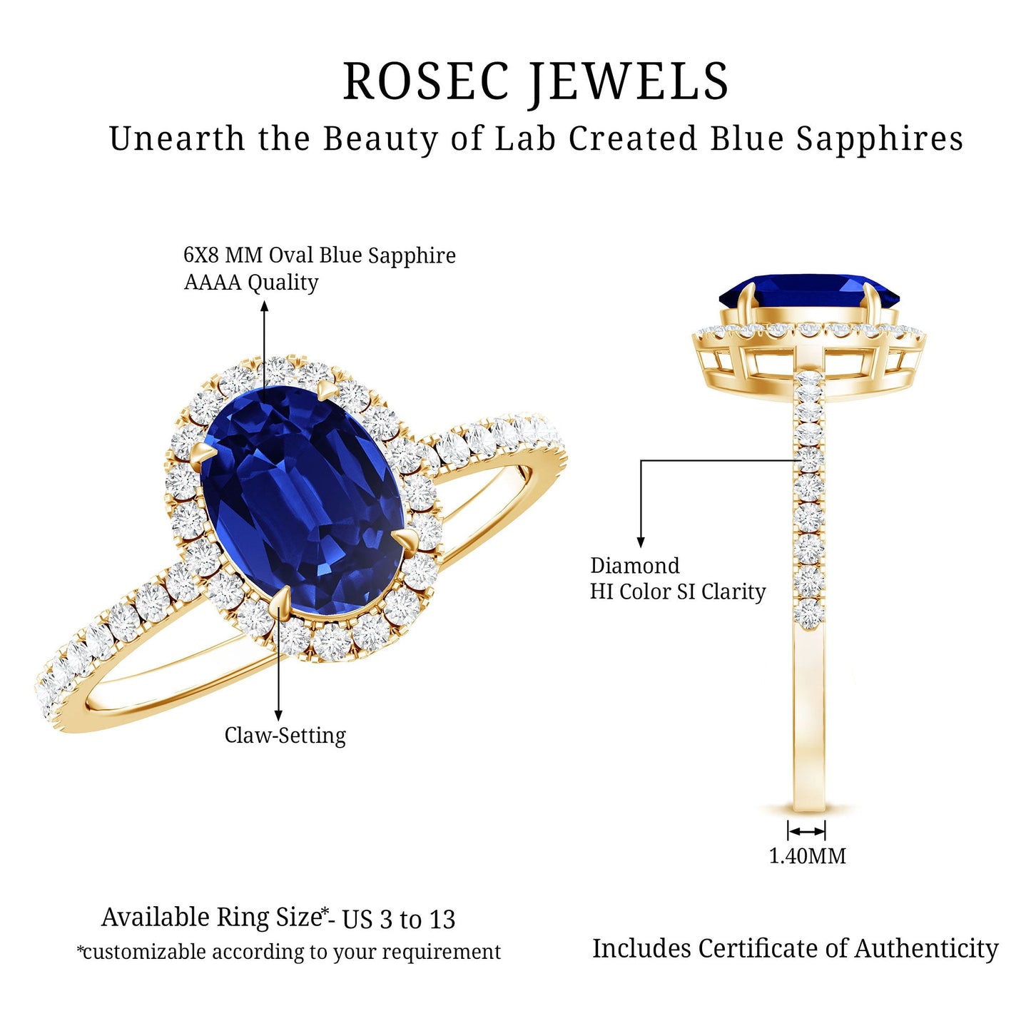 Certified 1.5 Carat Oval Lab Grown Blue Sapphire  Engagement Ring with Diamond Halo