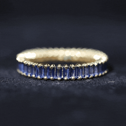 Certified Lab Grown Blue Sapphire Baguette Eternity Band Ring