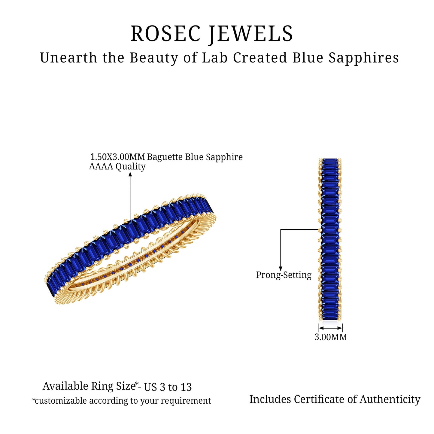 Certified Lab Grown Blue Sapphire Baguette Eternity Band Ring