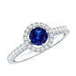 Certified 0.6 Carat Lab Grown Blue Sapphire Diamond Engagement Ring with Halo