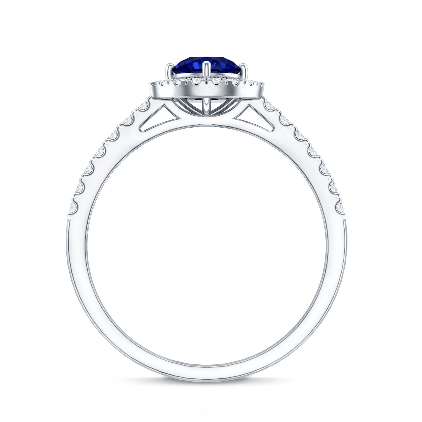 Certified 0.6 Carat Lab Grown Blue Sapphire Diamond Engagement Ring with Halo