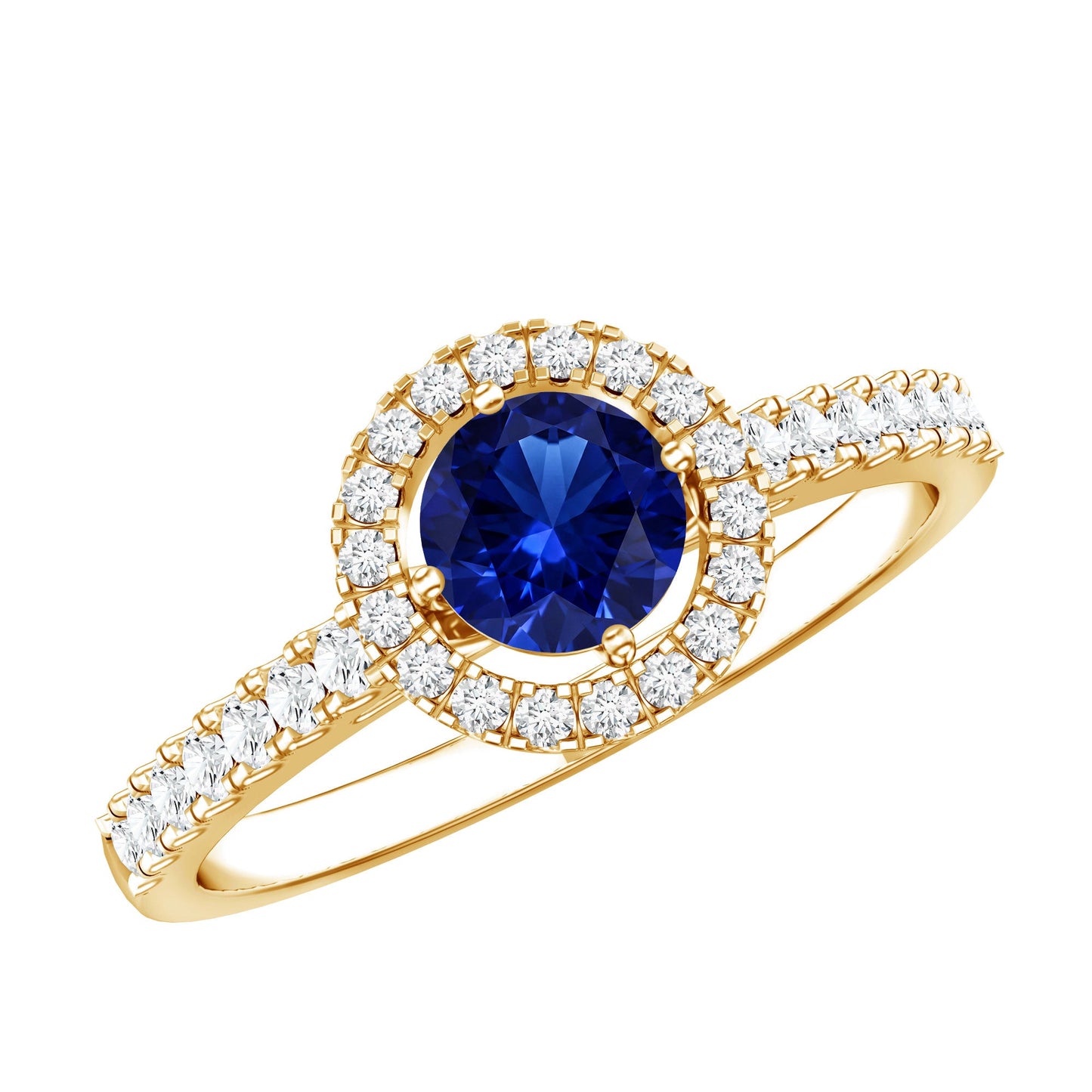Certified 0.6 Carat Lab Grown Blue Sapphire Diamond Engagement Ring with Halo