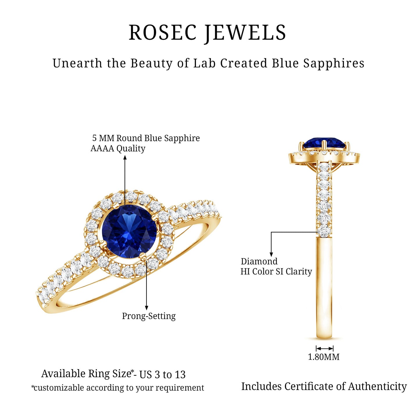 Certified 0.6 Carat Lab Grown Blue Sapphire Diamond Engagement Ring with Halo