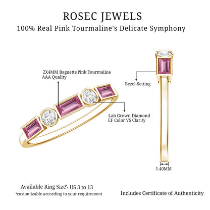 Pink Tourmaline and Diamond Stackable Ring in Bezel Setting
