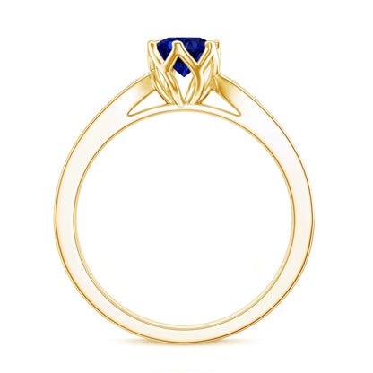 Certified Lab Created Blue Sapphire Minimal Engagement Ring with Diamond Side Stones