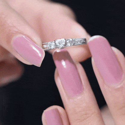 Natural Diamond Three Stone Ring with Beaded Details