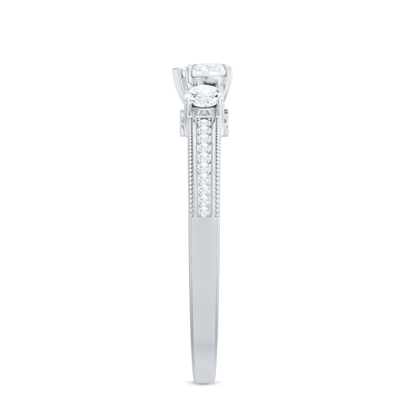 Natural Diamond Three Stone Ring with Beaded Details