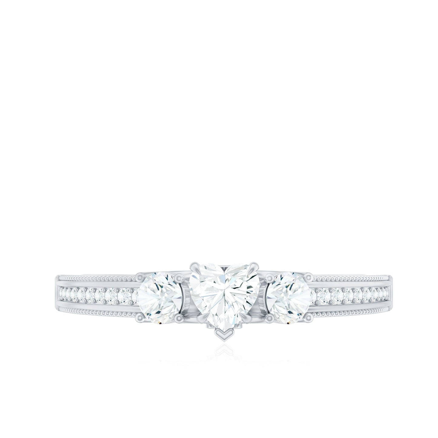 Natural Diamond Three Stone Ring with Beaded Details