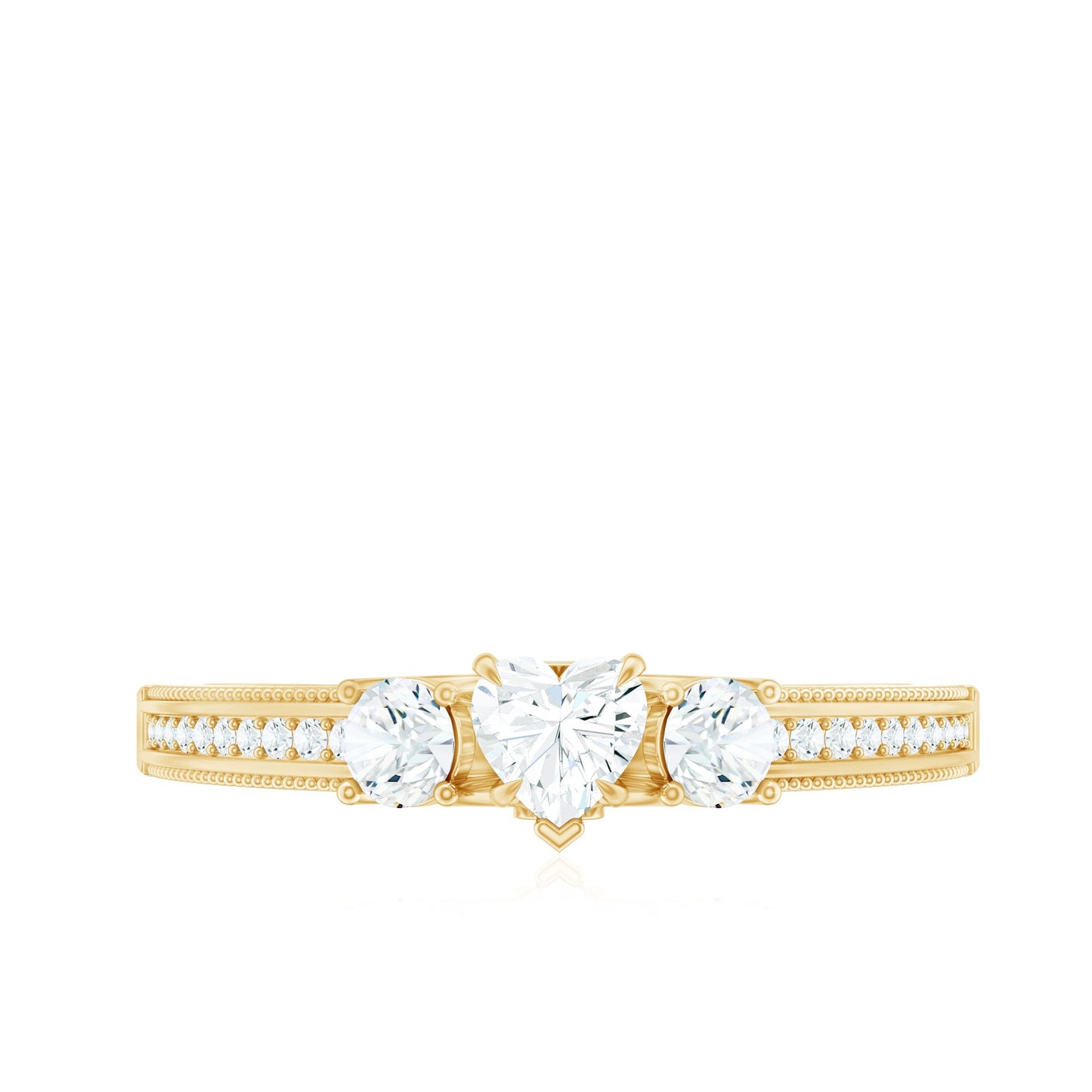 Natural Diamond Three Stone Ring with Beaded Details