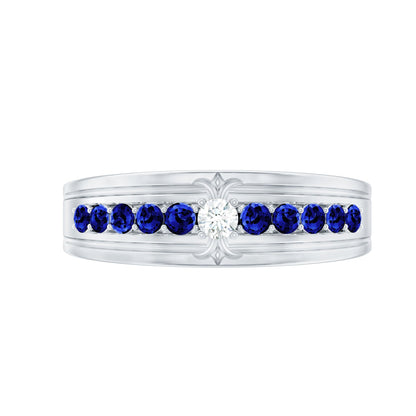 Certified Moissanite and Lab Created Blue Sapphire Anniversary Band