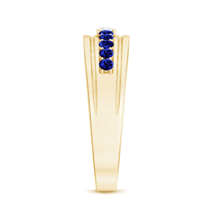 Certified Moissanite and Lab Created Blue Sapphire Anniversary Band