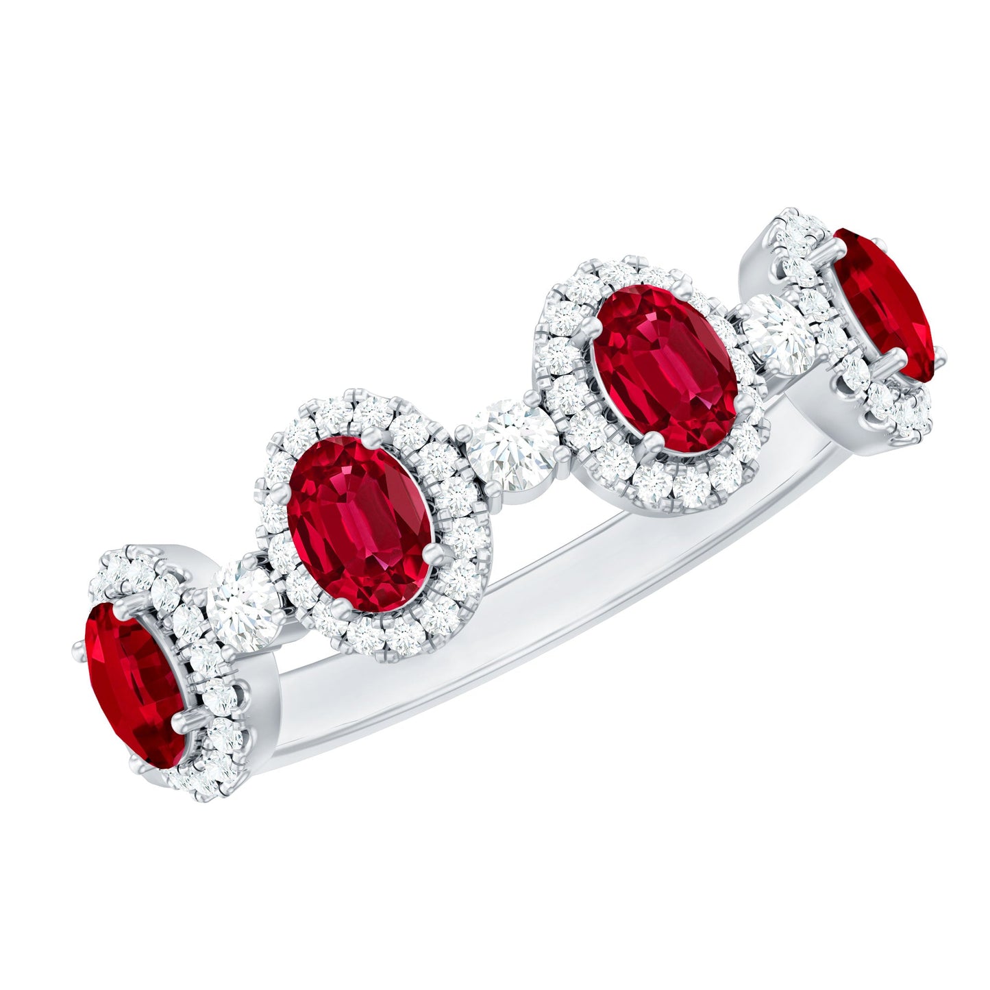Lab Created Ruby and Diamond Wedding Band