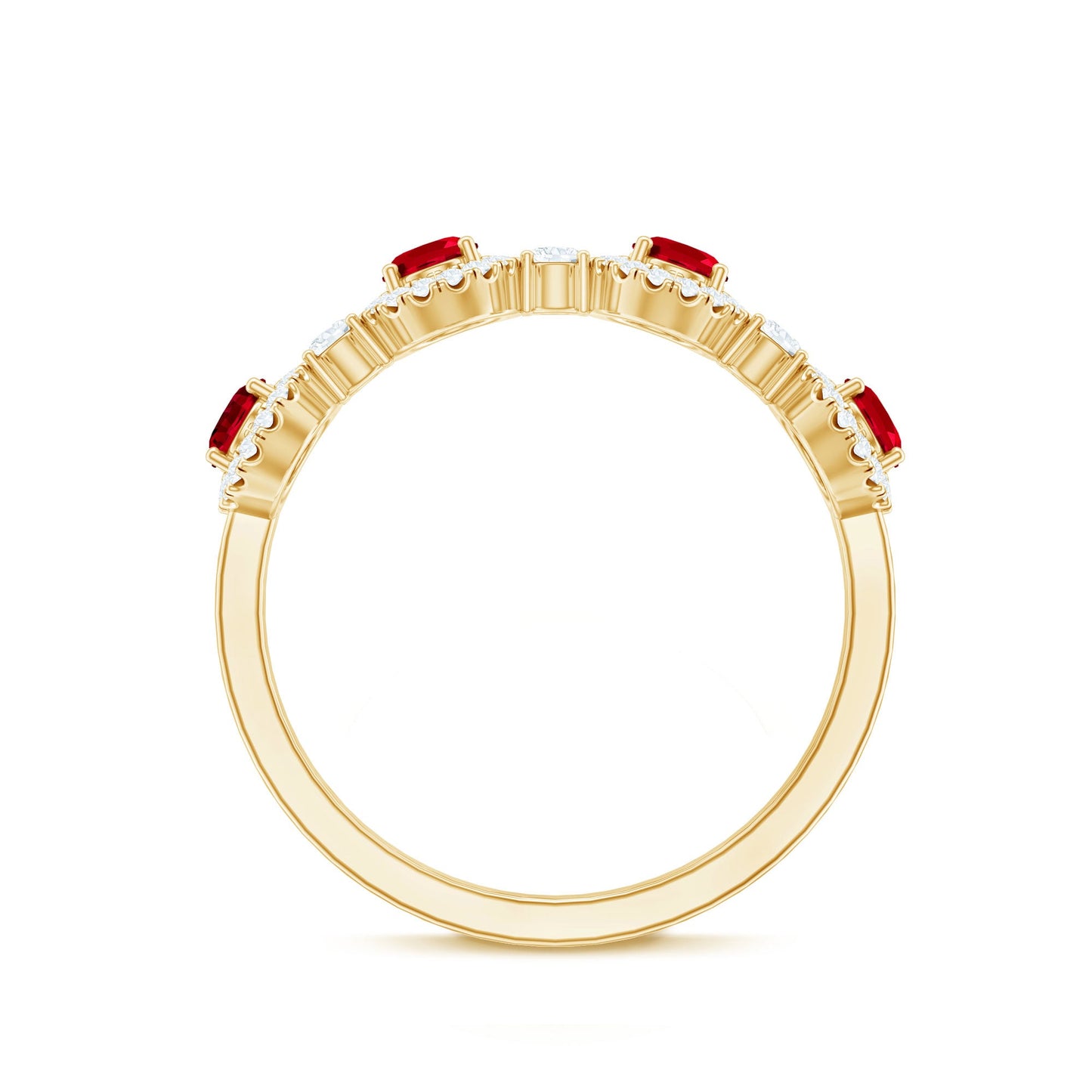 Lab Created Ruby and Diamond Wedding Band